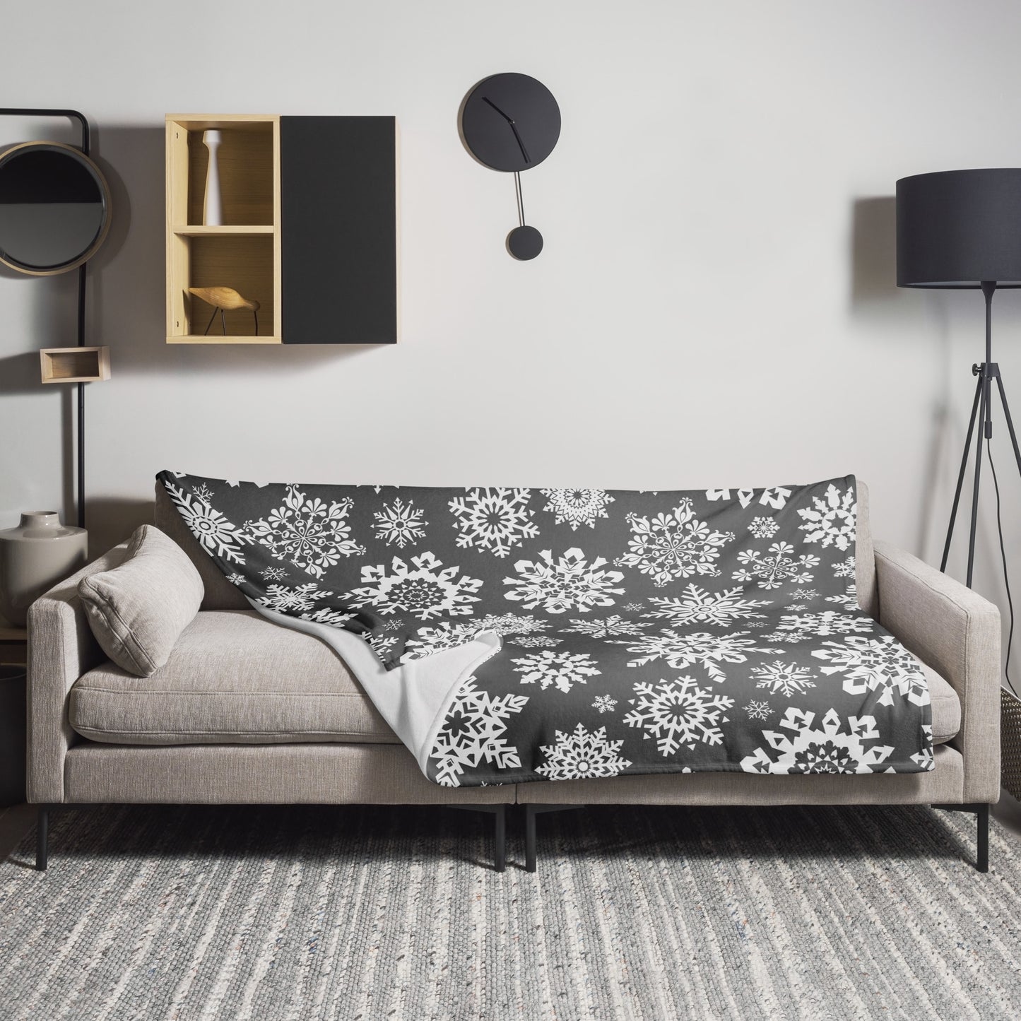 Grey and White Snowflake Pattern Throw Blanket