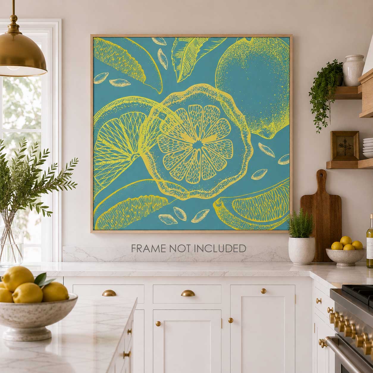 Vibrant Lemon Citrus Pattern Canvas Print – Lemon & Teal Wall Art (36" x 36")