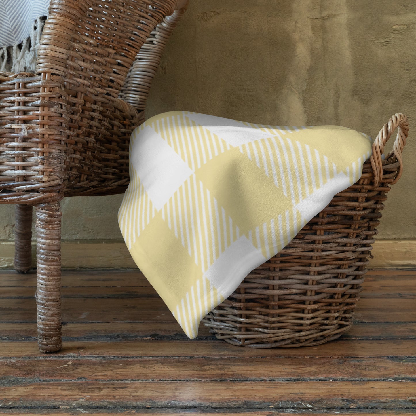 Yellow Gingham Pattern Throw Blanket