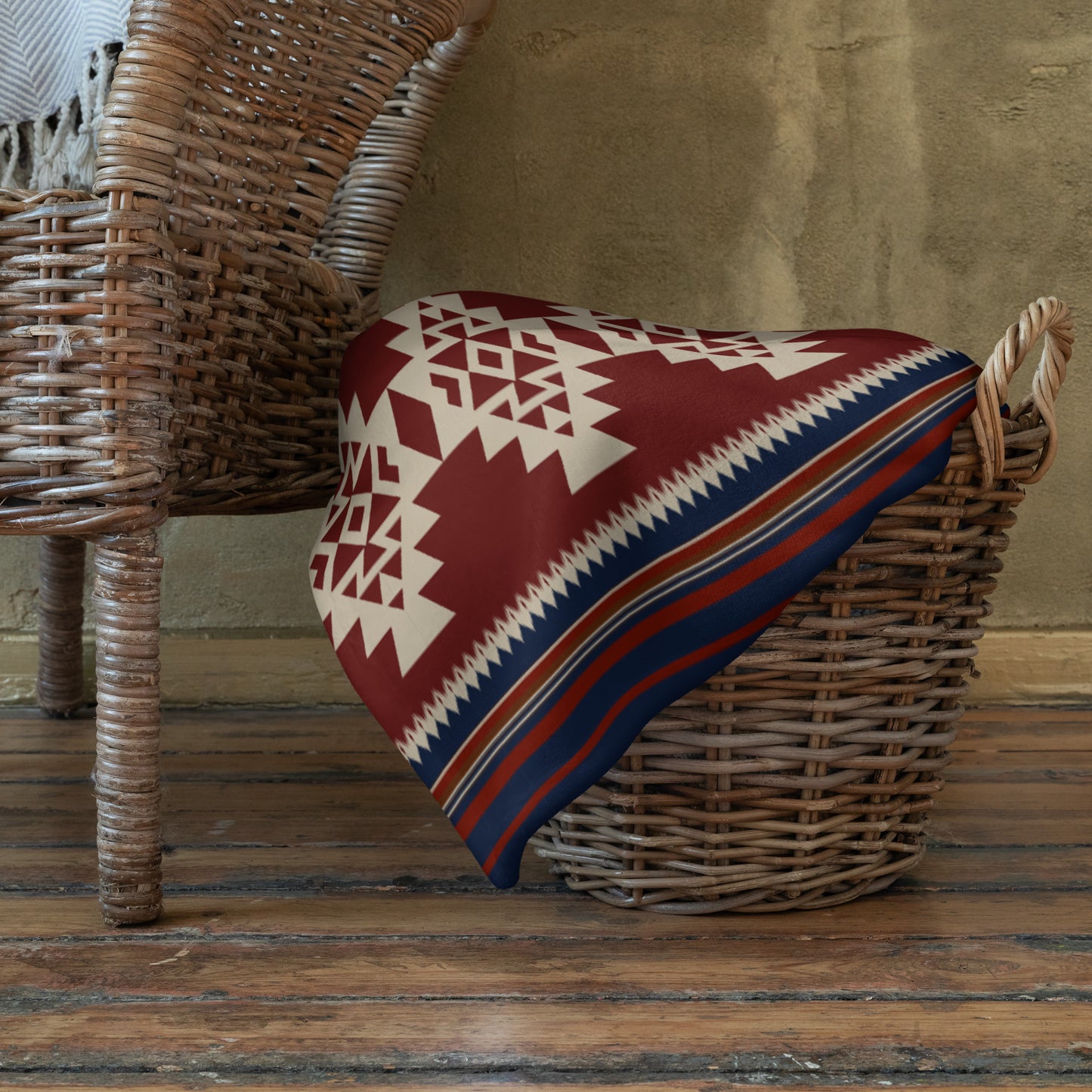 Rust and Navy Southwestern Style Throw Blanket