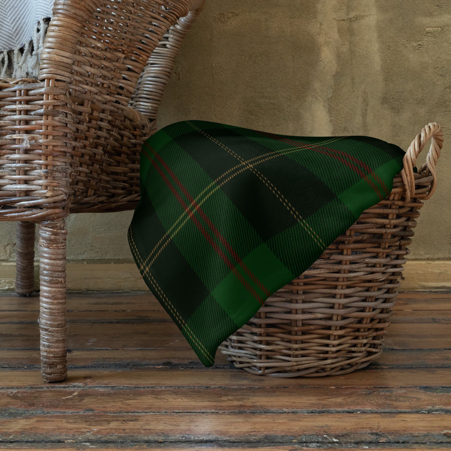 Green and Red Stripe Plaid Throw Blanket