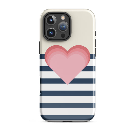Pink Stacked Hearts on Navy Stripes Tough Case for iPhone®
